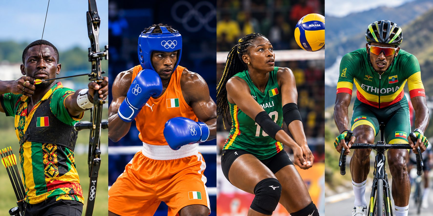 Athlètes africains qualifiés — tir à l'arc, boxe, volleyball, cyclisme
